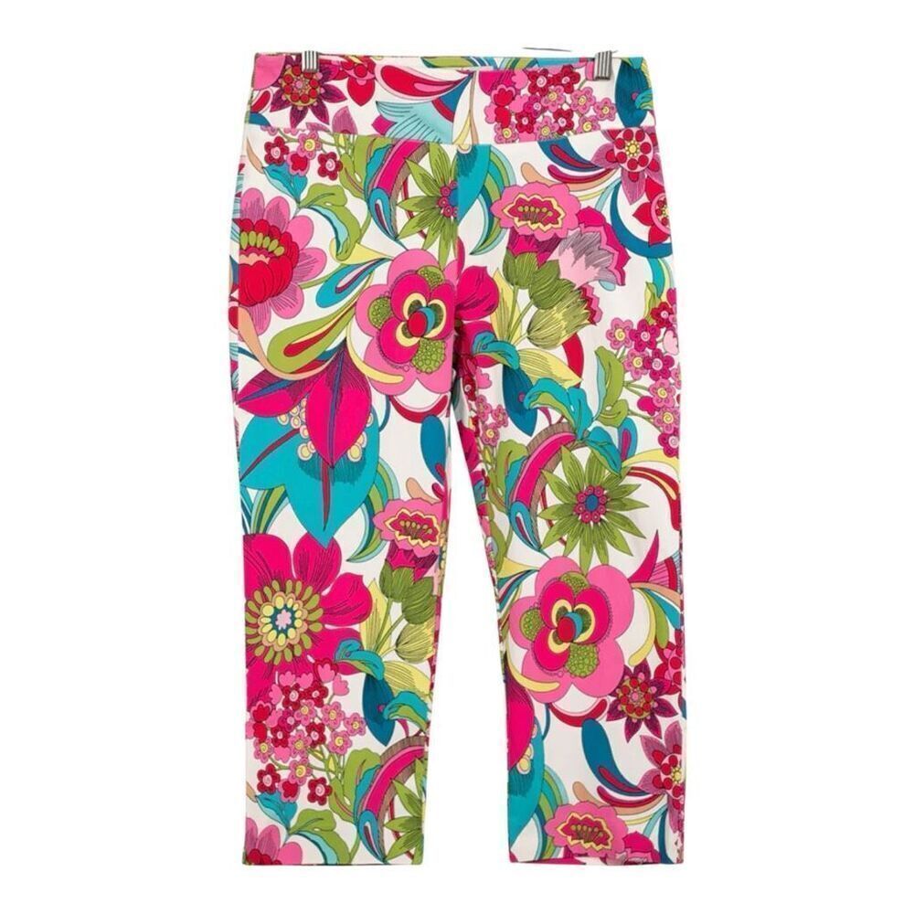 Eric casual bright floral capri stretch waistband size L NWT